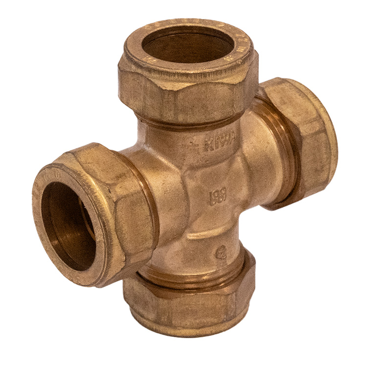 Kruisstuk messing, 15 x 15 x 15 x 15 mm