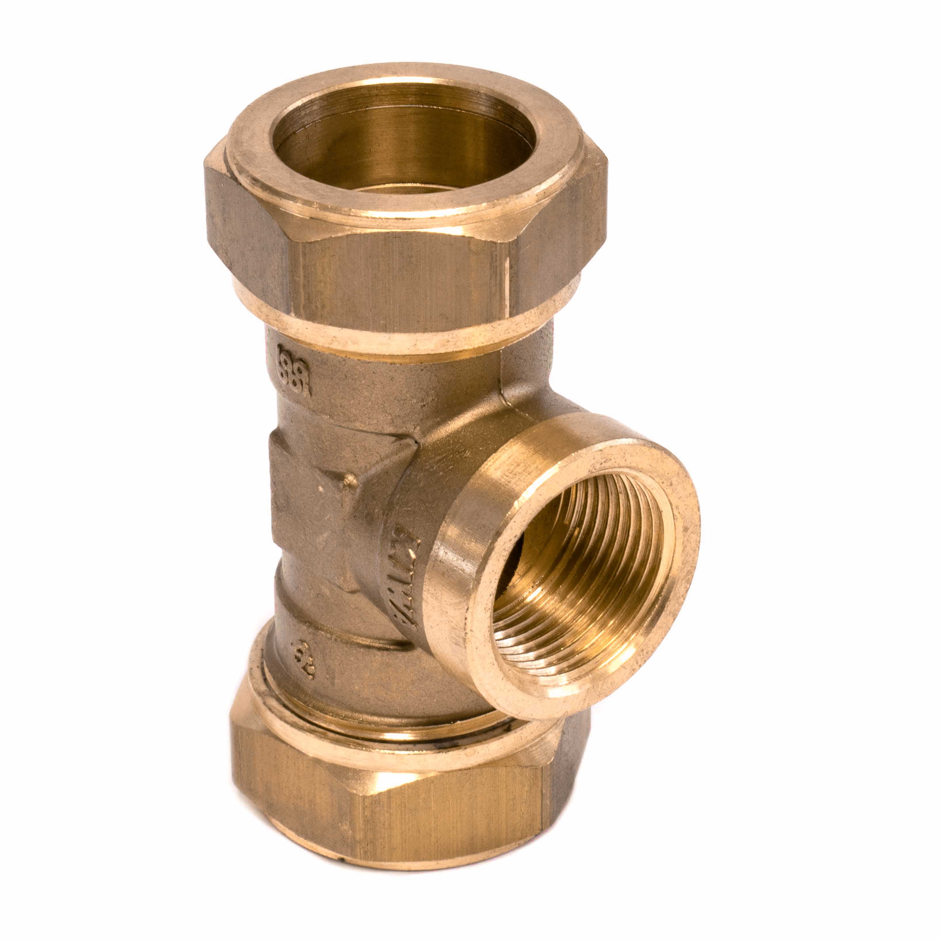 T-stuk messing, 12 mm x 1/2" x 12 mm