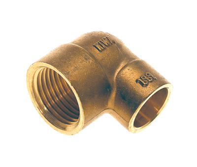Knie lang messing, 1/2" bi x 15 mm