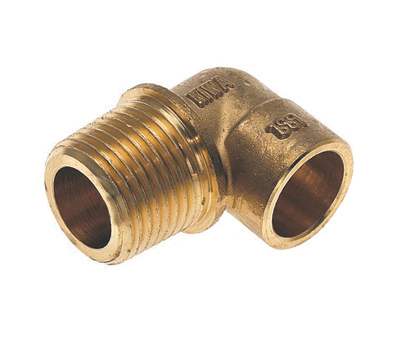 Knie lang messing, 1/2" L. bu x 15 mm