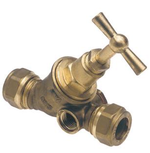 Stopkraan met aftap, 12 x 12 mm, knel