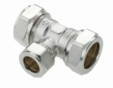 T-stuk messing, 15 x 12 x 15 mm, 3x knel