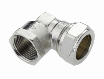 Knie messing, ½" bi x 15 mm, nik