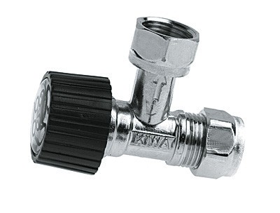Hoekstopkraan, vernikkeld 3/8" x 12 mm