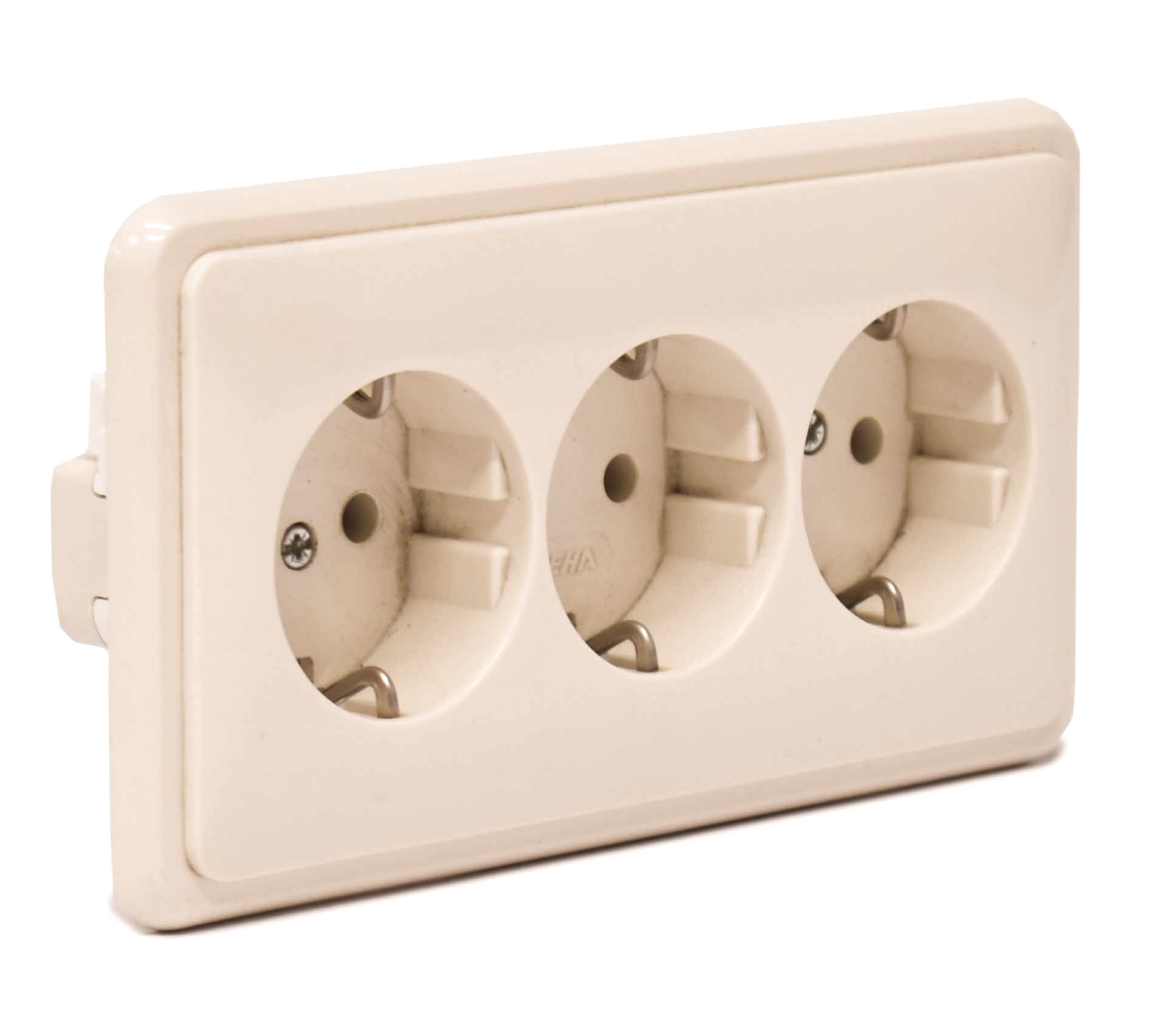 Wandcontactdoos inbouw aarde, 3-v, crème