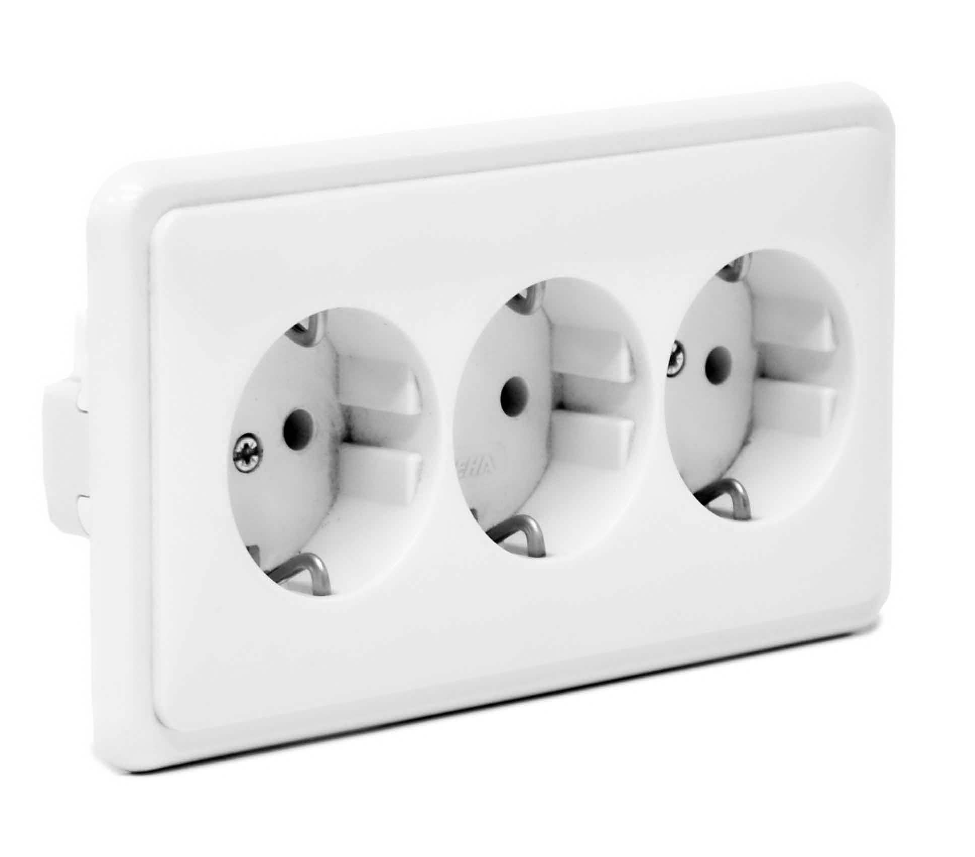 Wandcontactdoos inbouw aarde, 3-v, wit
