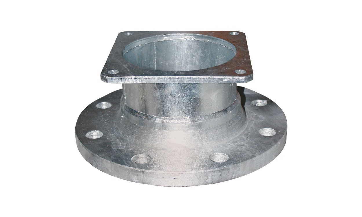 Flensverloop rond DN150 vierkant 6"