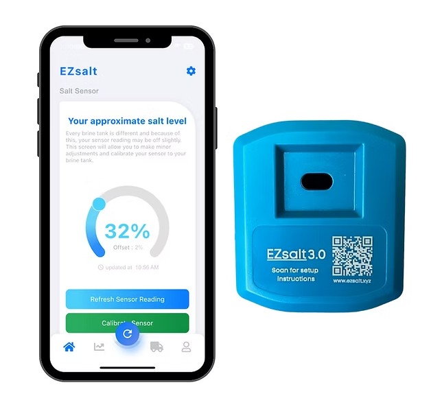 Zout sensor voor waterontharder, met app